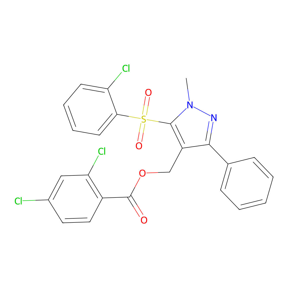[5-(2-Chlorophenyl)sulfonyl-1-methyl-3-phenylpyrazol-4-yl]methyl 2,4-dichlorobenzoate molecular structure, CAS 318959-21-6
