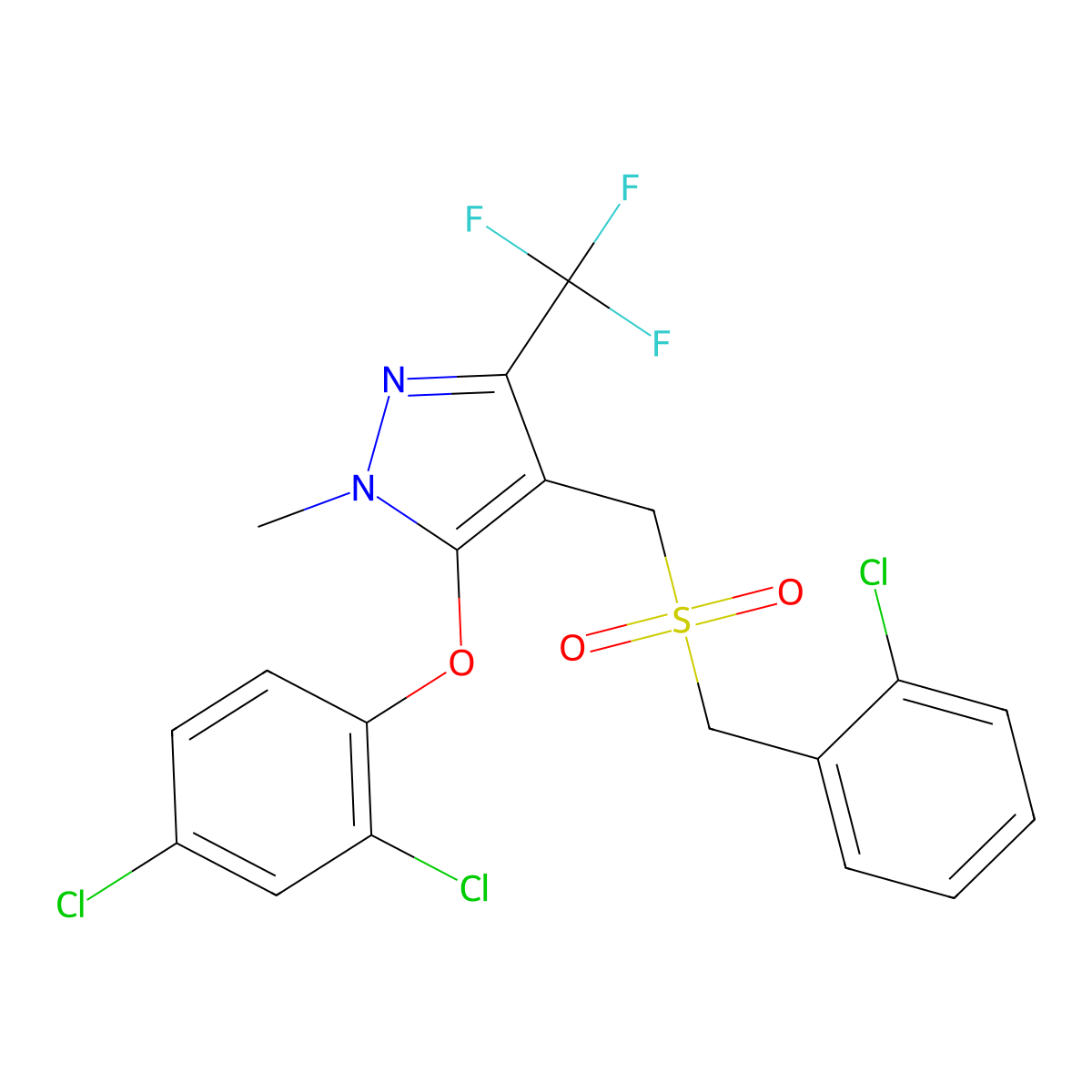 2-chlorobenzyl [5-(2,4-dichlorophenoxy)-1-methyl-3-(trifluoromethyl)-1H-pyrazol-4-yl]methyl sulfone molecular structure, CAS 318959-25-0