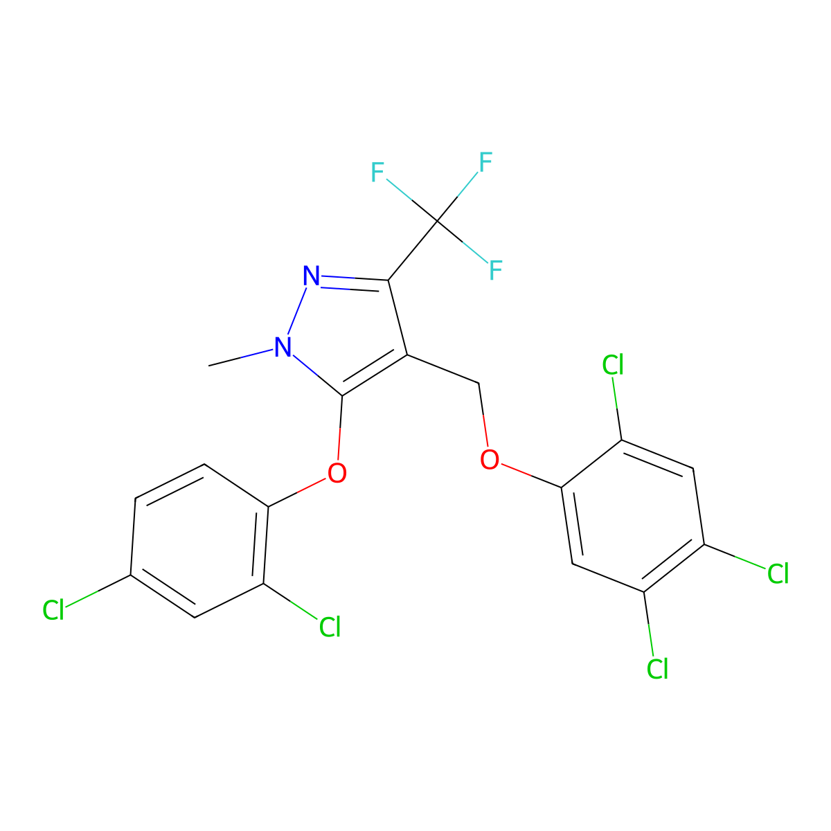5-(2,4-dichlorophenoxy)-1-methyl-4-[(2,4,5-trichlorophenoxy)methyl]-3-(trifluoromethyl)-1H-pyrazole molecular structure, CAS 318959-28-3