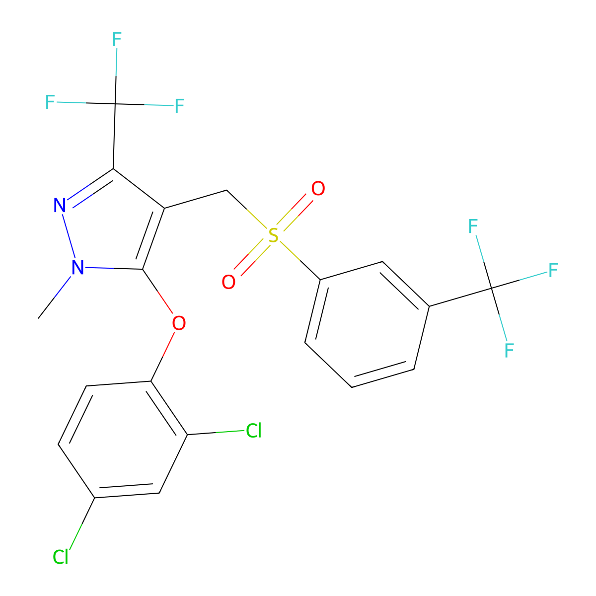 5-(2,4-Dichlorophenoxy)-1-methyl-3-(trifluoromethyl)-4-[[3-(trifluoromethyl)phenyl]sulfonylmethyl]pyrazole molecular structure, CAS 318959-29-4