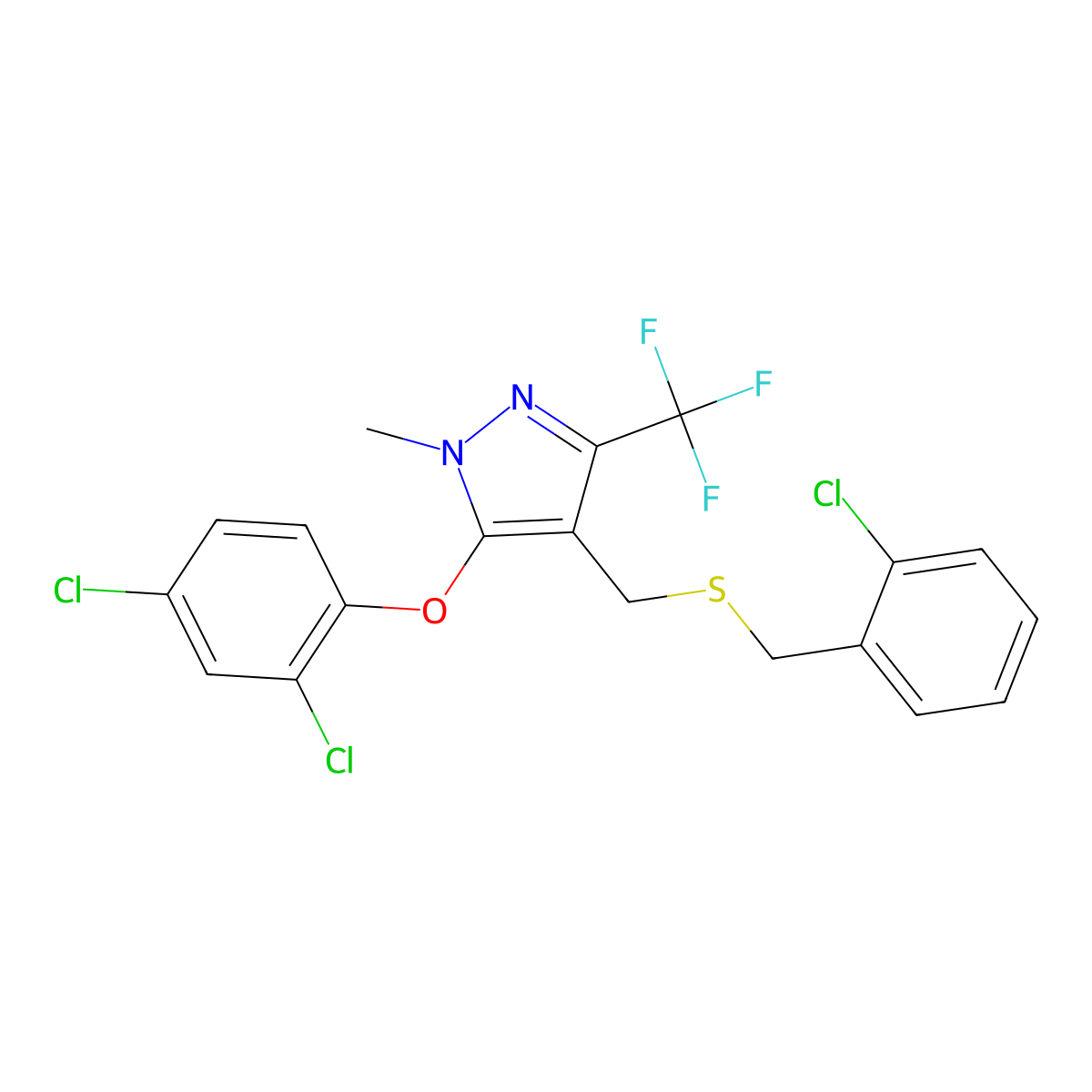 4-({[(2-chlorophenyl)methyl]sulfanyl}methyl)-5-(2,4-dichlorophenoxy)-1-methyl-3-(trifluoromethyl)-1H-pyrazole molecular structure, CAS 318959-30-7
