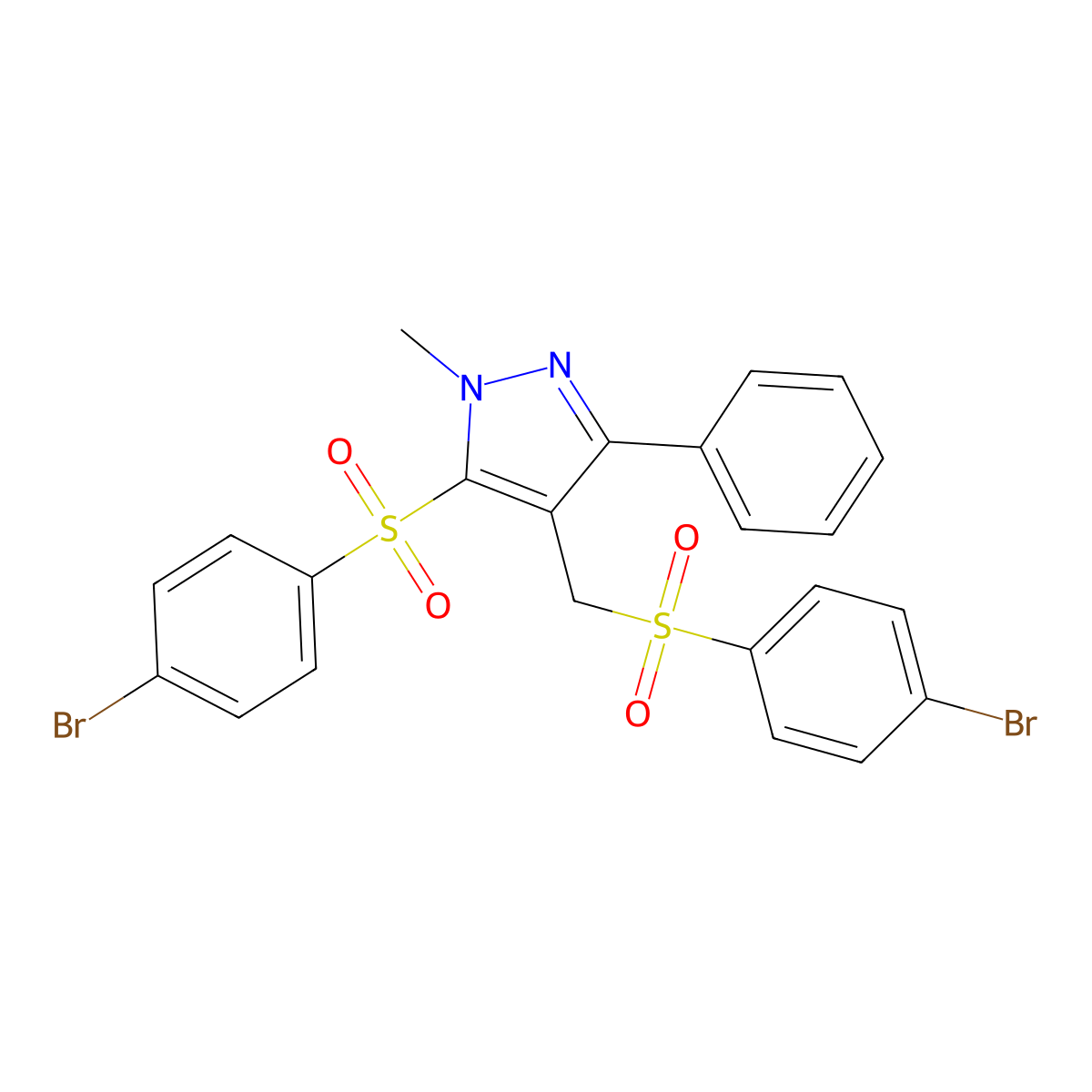 4-bromophenyl 4-{[(4-bromophenyl)sulfonyl]methyl}-1-methyl-3-phenyl-1H-pyrazol-5-yl sulfone molecular structure, CAS 318959-31-8