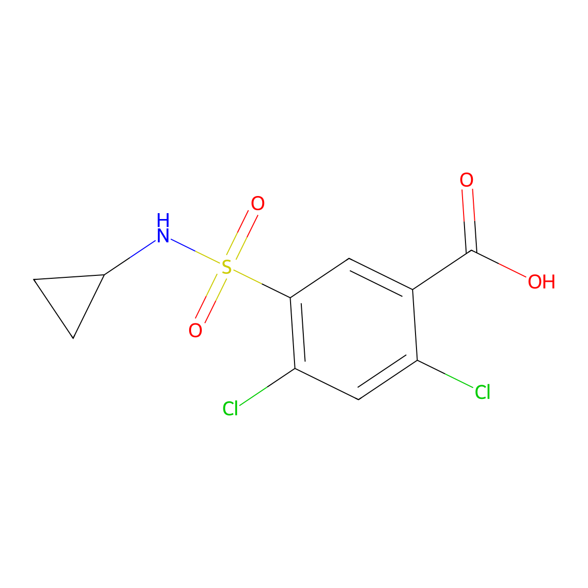 2,4-Dichloro-5-[(cyclopropylamino)sulfonyl]benzoic acid molecular structure, CAS 31914-94-0