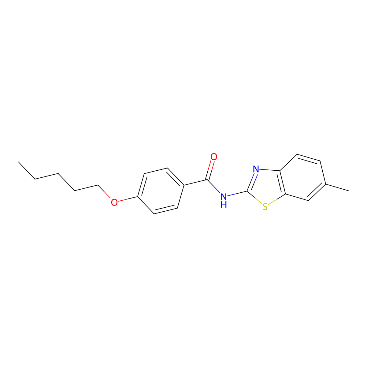 N-(6-methylbenzo[d]thiazol-2-yl)-4-(pentyloxy)benzamide molecular structure, CAS 319429-08-8