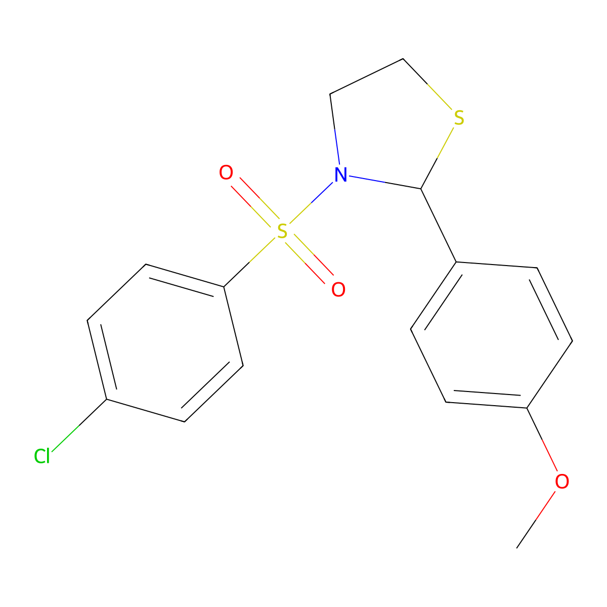 3-((4-Chlorophenyl)sulfonyl)-2-(4-methoxyphenyl)thiazolidine molecular structure, CAS 319490-53-4