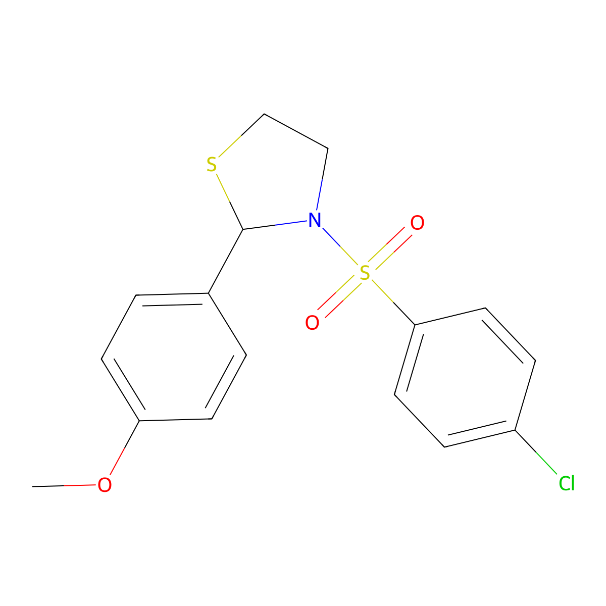 3-((4-Chlorophenyl)sulfonyl)-2-(4-methoxyphenyl)thiazolidine molecular structure, CAS 319490-53-4