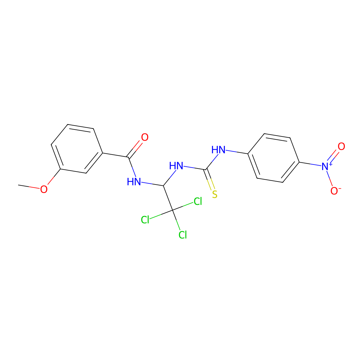 3-Methoxy-N-(2,2,2-trichloro-1-{[(4-nitrophenyl)carbamothioyl]amino}ethyl)benzamide molecular structure, CAS 319490-91-0