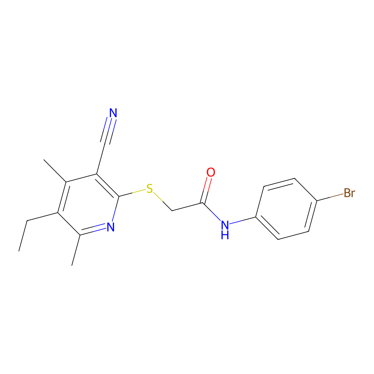 N-(4-bromophenyl)-2-(3-cyano-5-ethyl-4,6-dimethylpyridin-2-yl)sulfanylacetamide molecular structure, CAS 319491-30-0