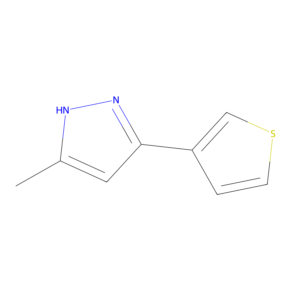 5-methyl-3-(3-thienyl)-1H-pyrazole molecular structure, CAS 3196-01-8