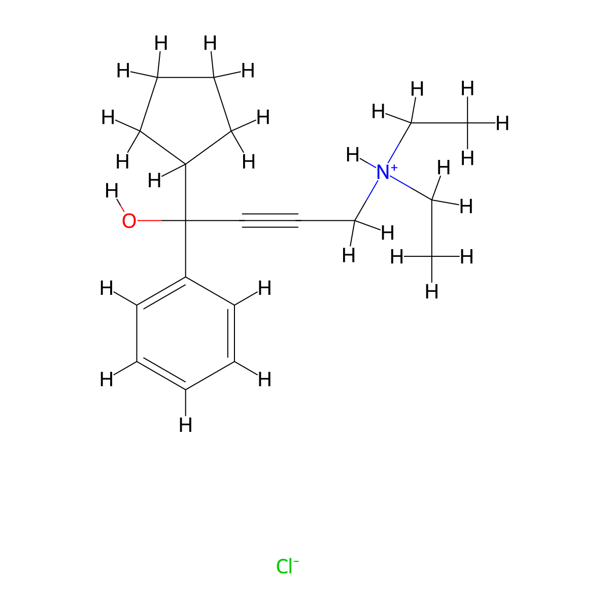 1-Cyclopentyl-4-(diethylamino)-1-phenylbut-2-yn-1-ol--hydrogen chloride (1/1) molecular structure, CAS 3197-88-4