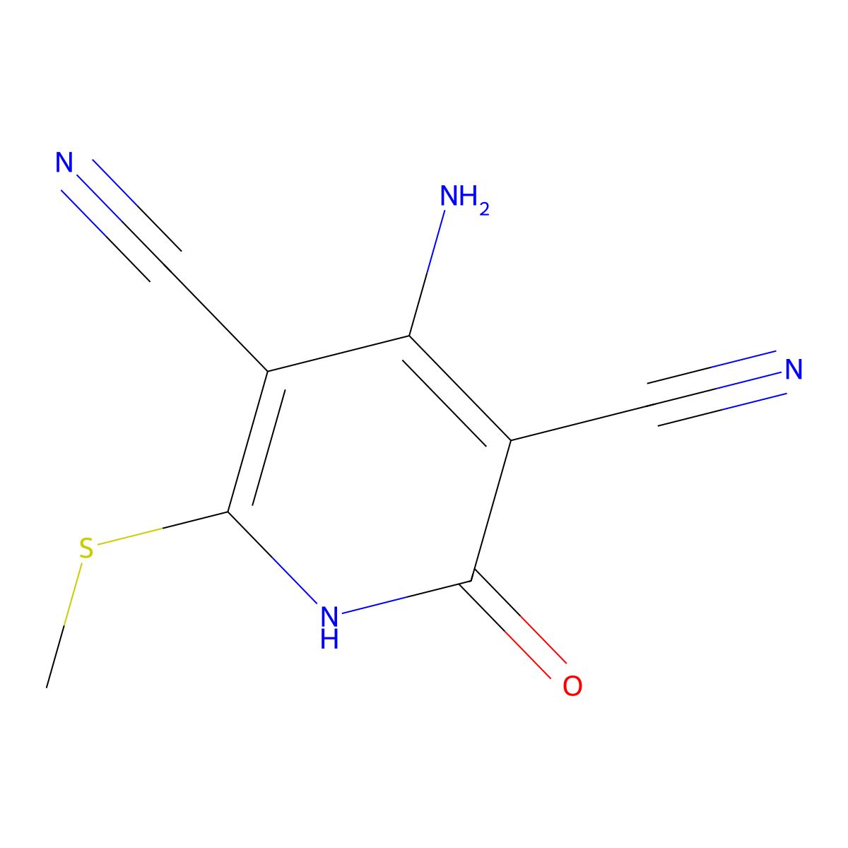 4-Amino-6-(methylthio)-2-oxo-1,2-dihydro-3,5-pyridinedicarbonitrile molecular structure, CAS 319905-60-7
