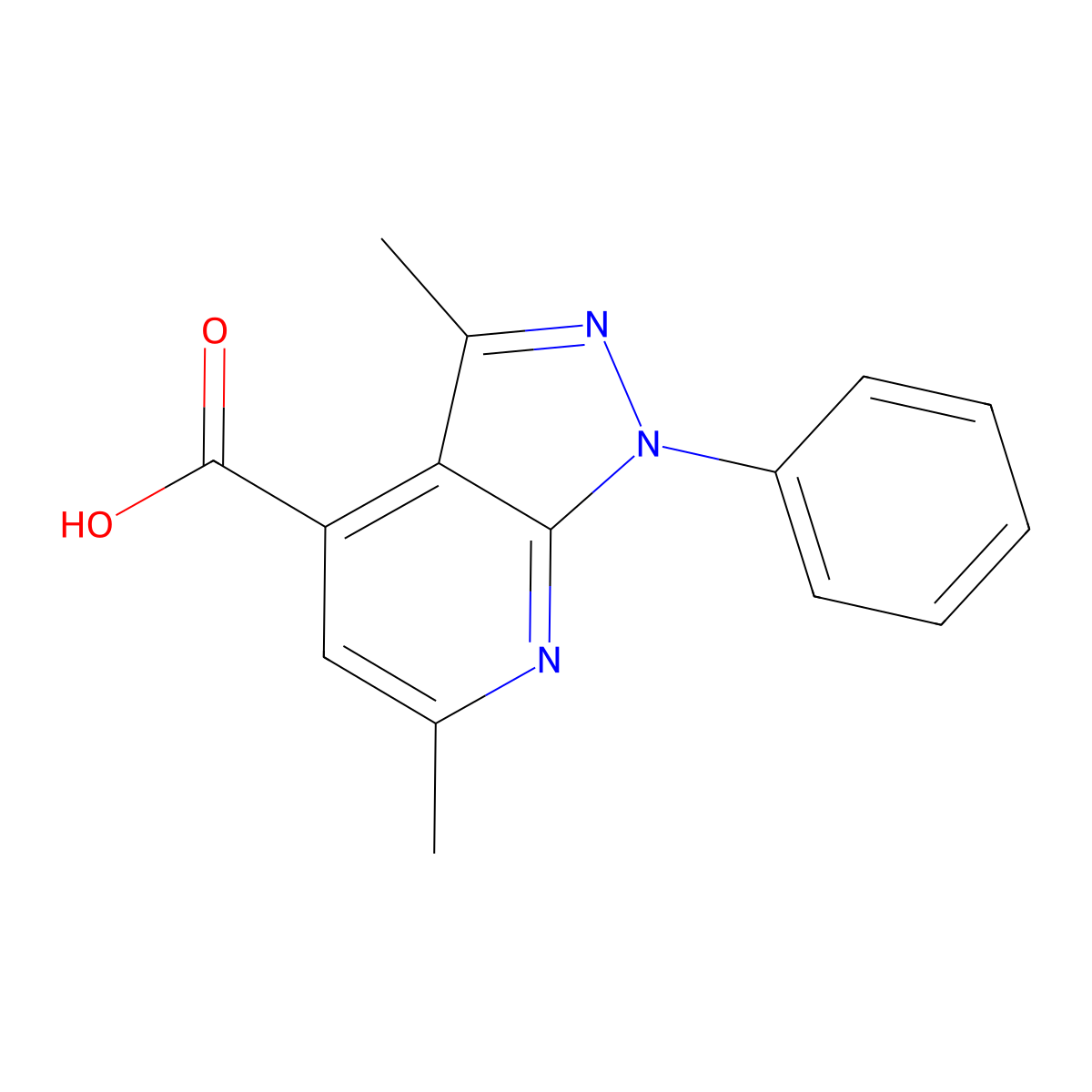 3,6-dimethyl-1-phenyl-1H-pyrazolo[3,4-b]pyridine-4-carboxylic acid molecular structure, CAS 319923-90-5