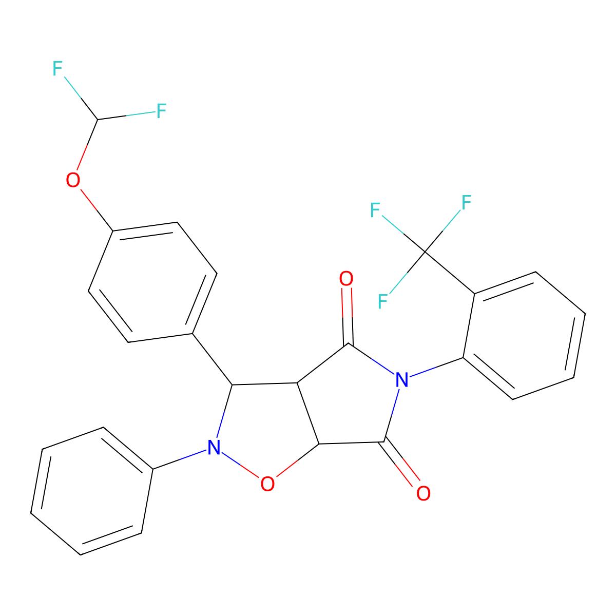 3-(4-(difluoromethoxy)phenyl)-2-phenyl-5-(2-(trifluoromethyl)phenyl)dihydro-2H-pyrrolo[3,4-d]isoxazole-4,6(5H,6aH)-dione molecular structure, CAS 319928-19-3