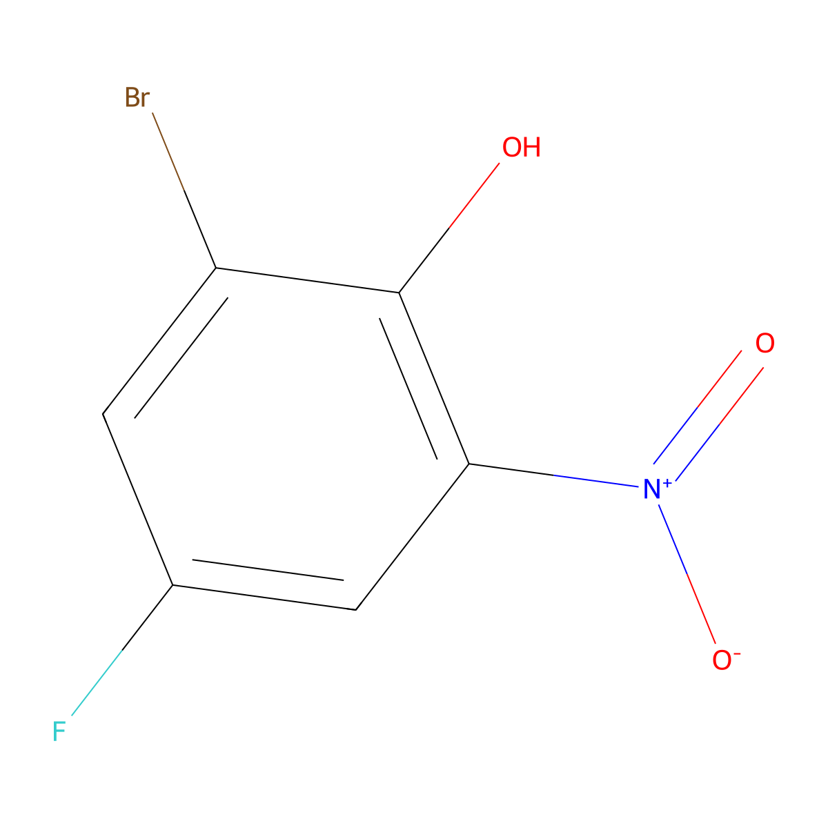 2-Bromo-4-fluoro-6-nitrophenol molecular structure, CAS 320-75-2