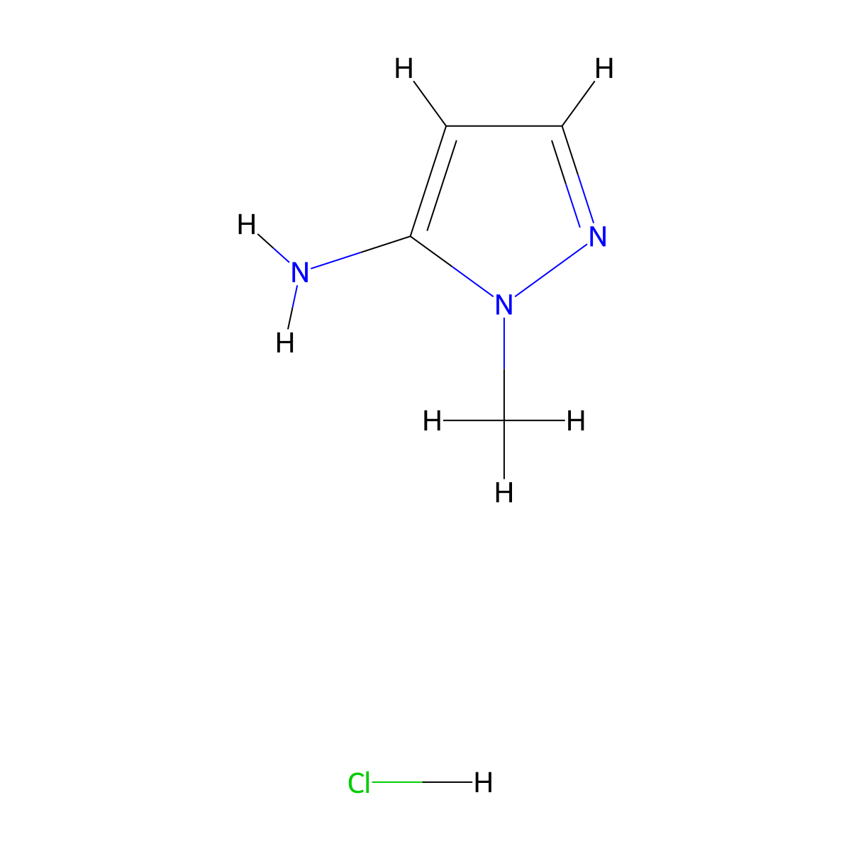 1-methyl-1H-pyrazol-5-amine hydrochloride molecular structure, CAS 32016-34-5