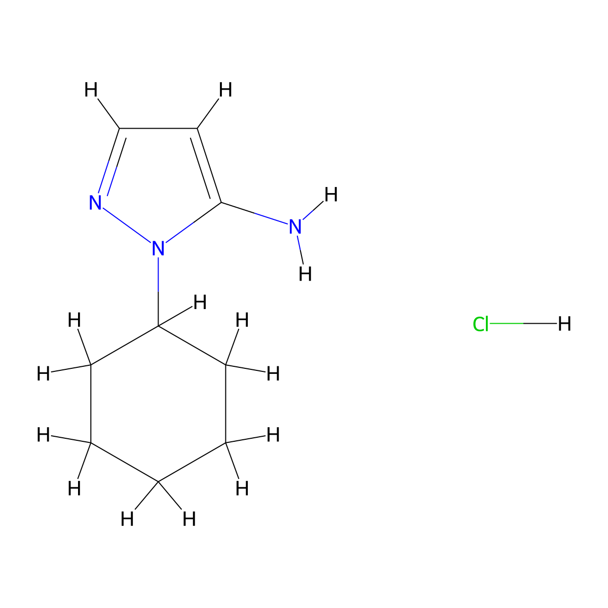 1-cyclohexyl-1H-pyrazol-5-amine hydrochloride molecular structure, CAS 32016-37-8
