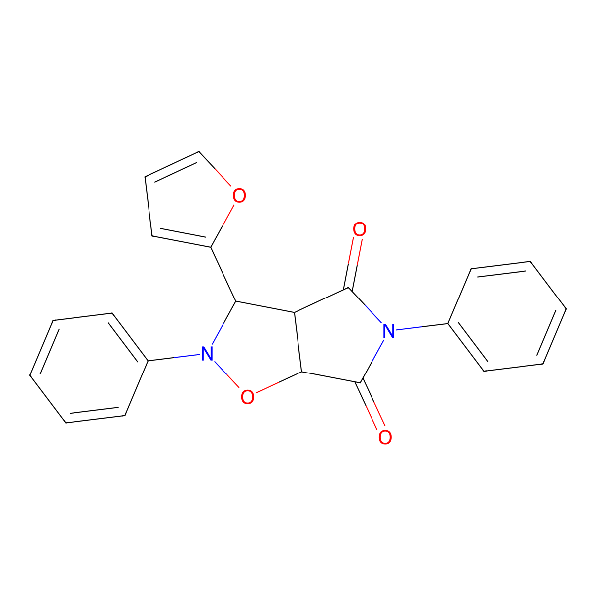 3-(furan-2-yl)-2,5-diphenyl-hexahydro-2H-pyrrolo[3,4-d][1,2]oxazole-4,6-dione molecular structure, CAS 320342-90-3