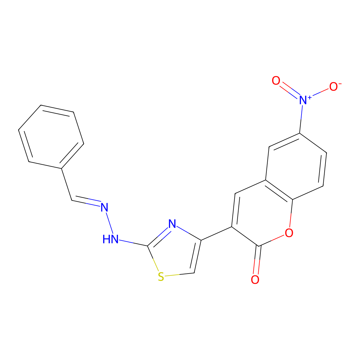 Benzaldehyde, 2-[4-(6-nitro-2-oxo-2H-1-benzopyran-3-yl)-2-thiazolyl]hydrazone molecular structure, CAS 320367-35-9