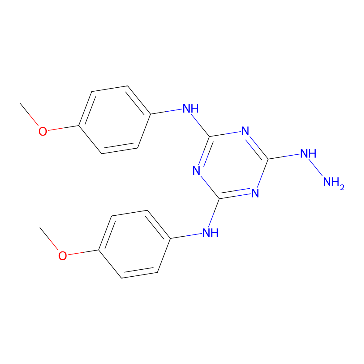 6-hydrazinyl-N2,N4-bis(4-methoxyphenyl)-1,3,5-triazine-2,4-diamine molecular structure, CAS 320367-64-4
