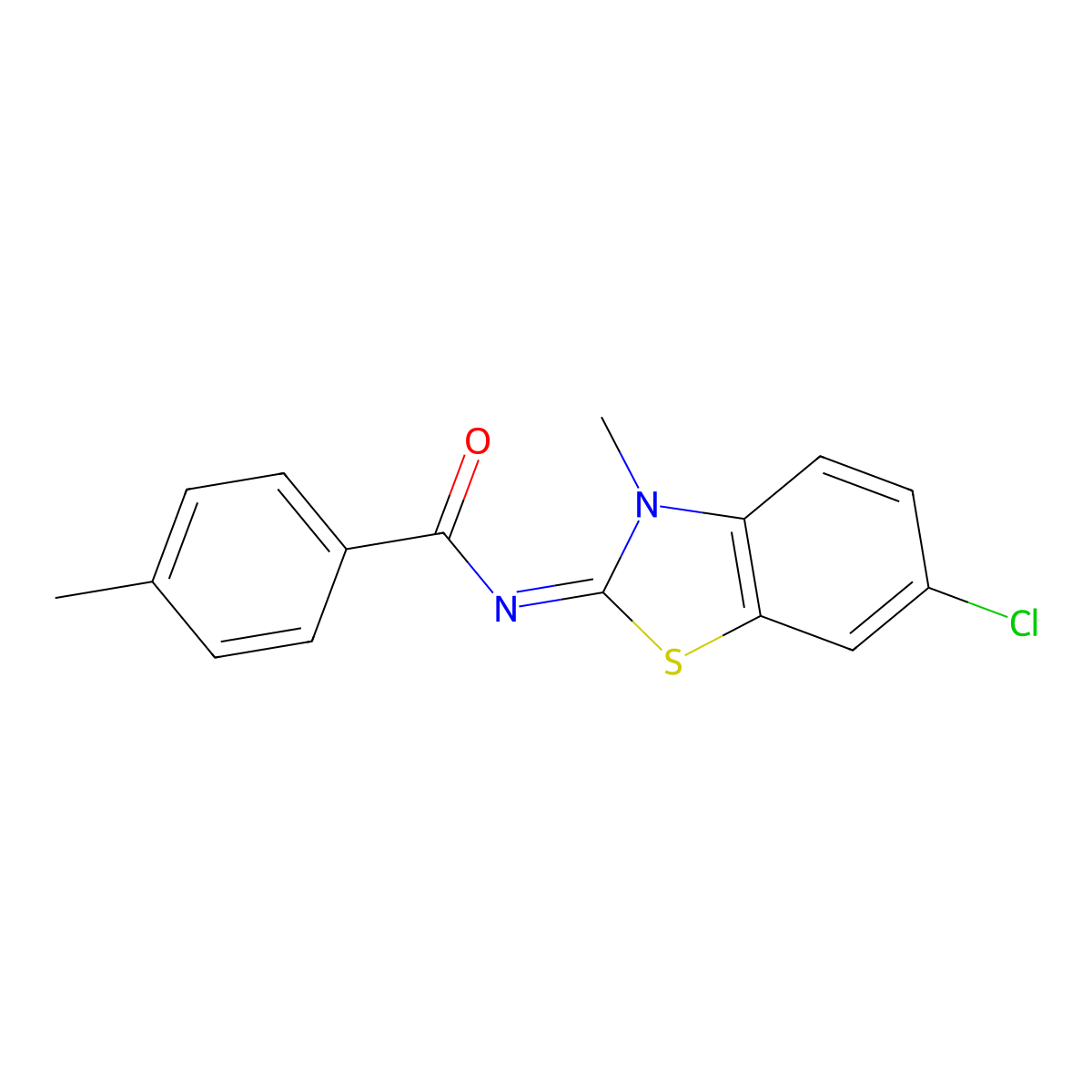 N-(6-chloro-3-methyl-1,3-benzothiazol-2-ylidene)-4-methylbenzamide molecular structure, CAS 320369-13-9