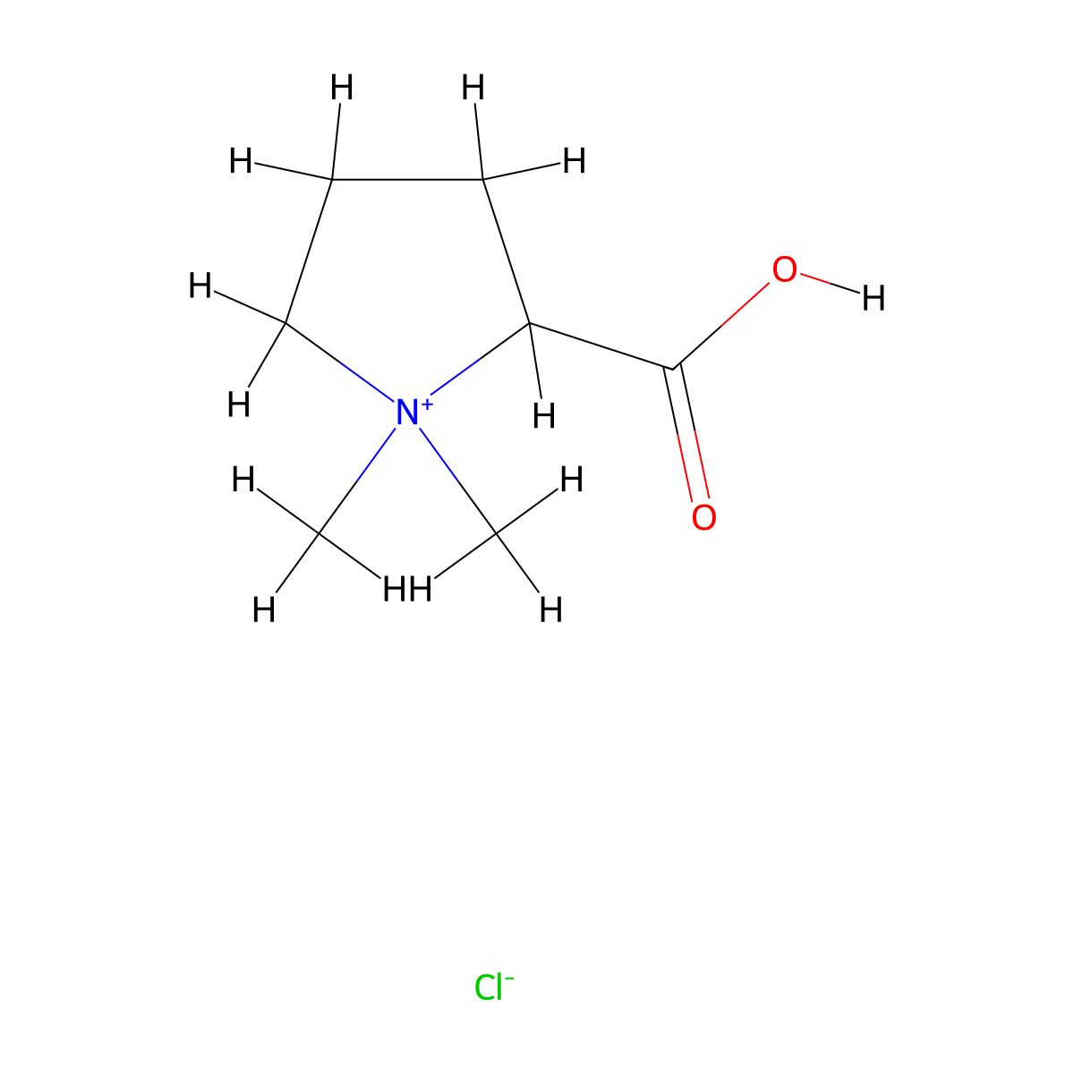 2-Carboxy-1,1-dimethylpyrrolidin-1-ium chloride molecular structure, CAS 32039-74-0