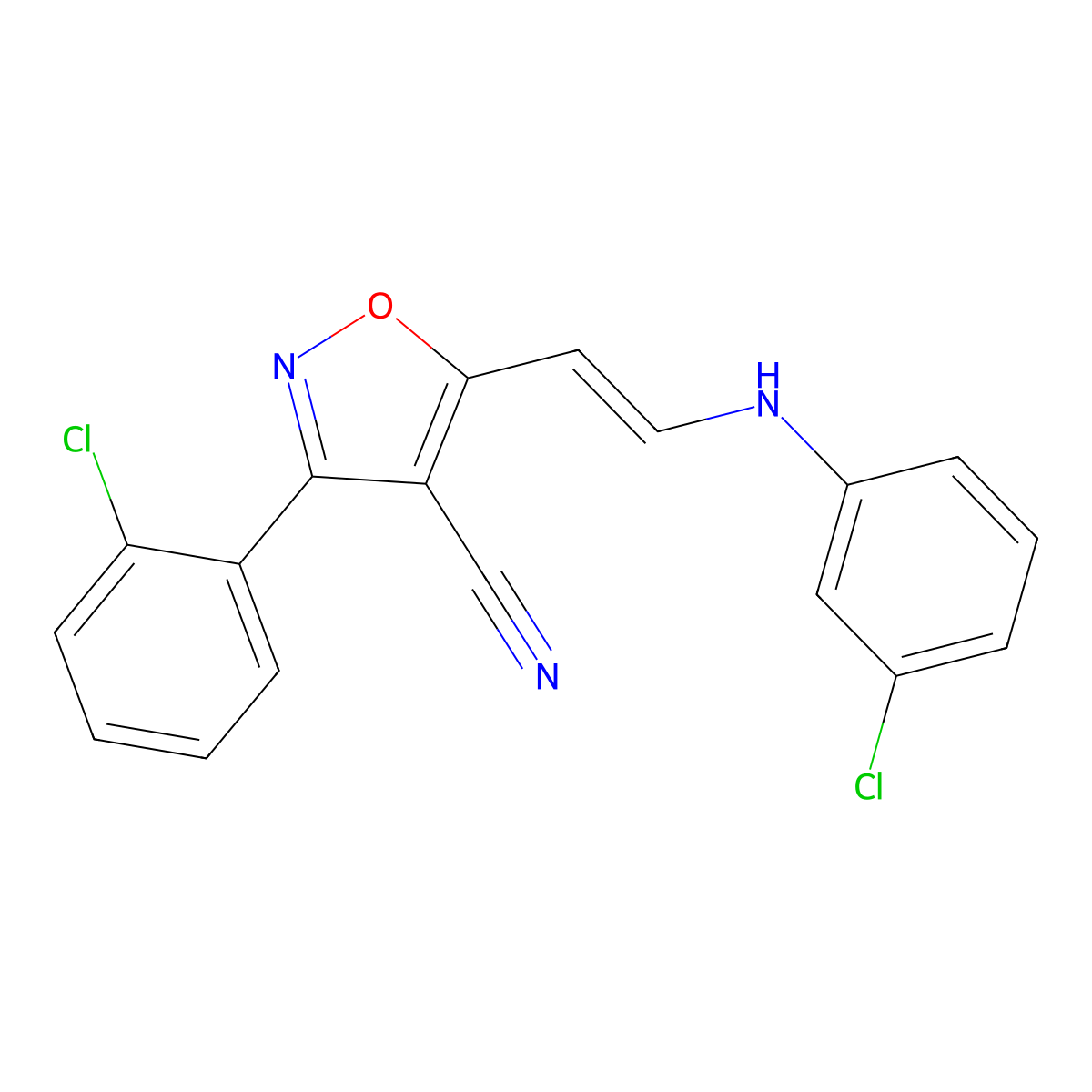 5-[2-(3-Chloroanilino)vinyl]-3-(2-chlorophenyl)-4-isoxazolecarbonitrile molecular structure, CAS 320415-79-0