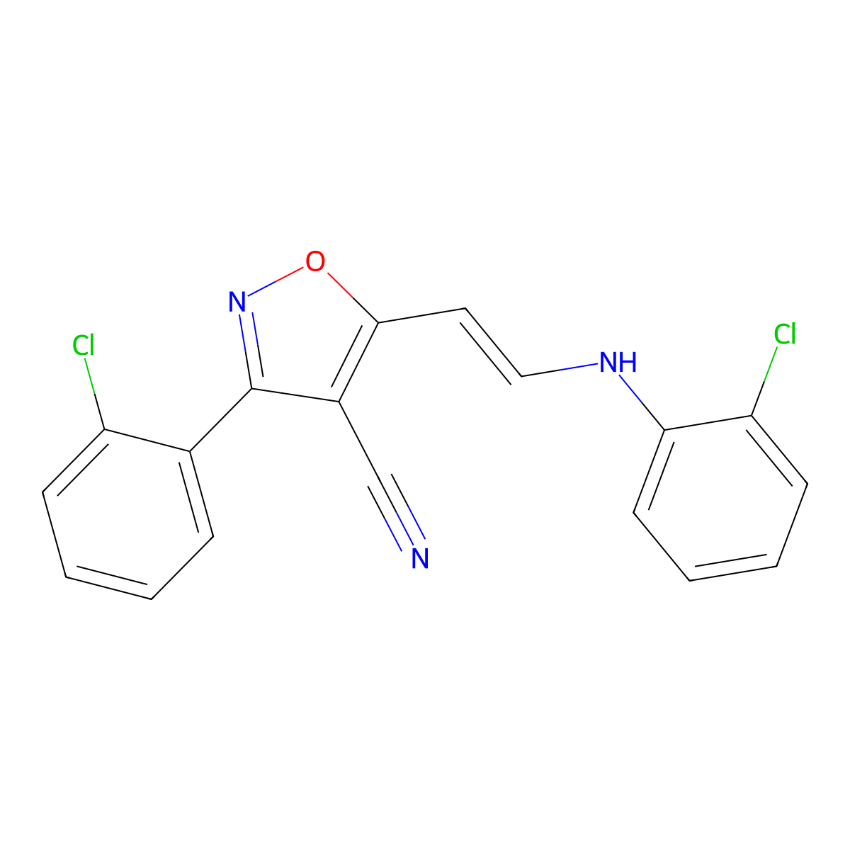 5-[2-(2-Chloroanilino)vinyl]-3-(2-chlorophenyl)-4-isoxazolecarbonitrile molecular structure, CAS 320415-81-4