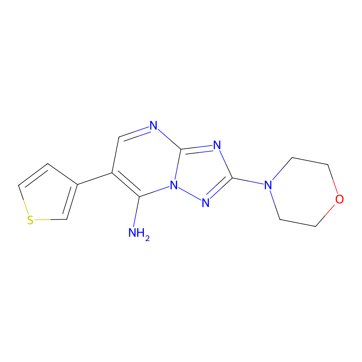 2-Morpholino-6-(3-thienyl)[1,2,4]triazolo[1,5-a]pyrimidin-7-ylamine molecular structure, CAS 320415-99-4