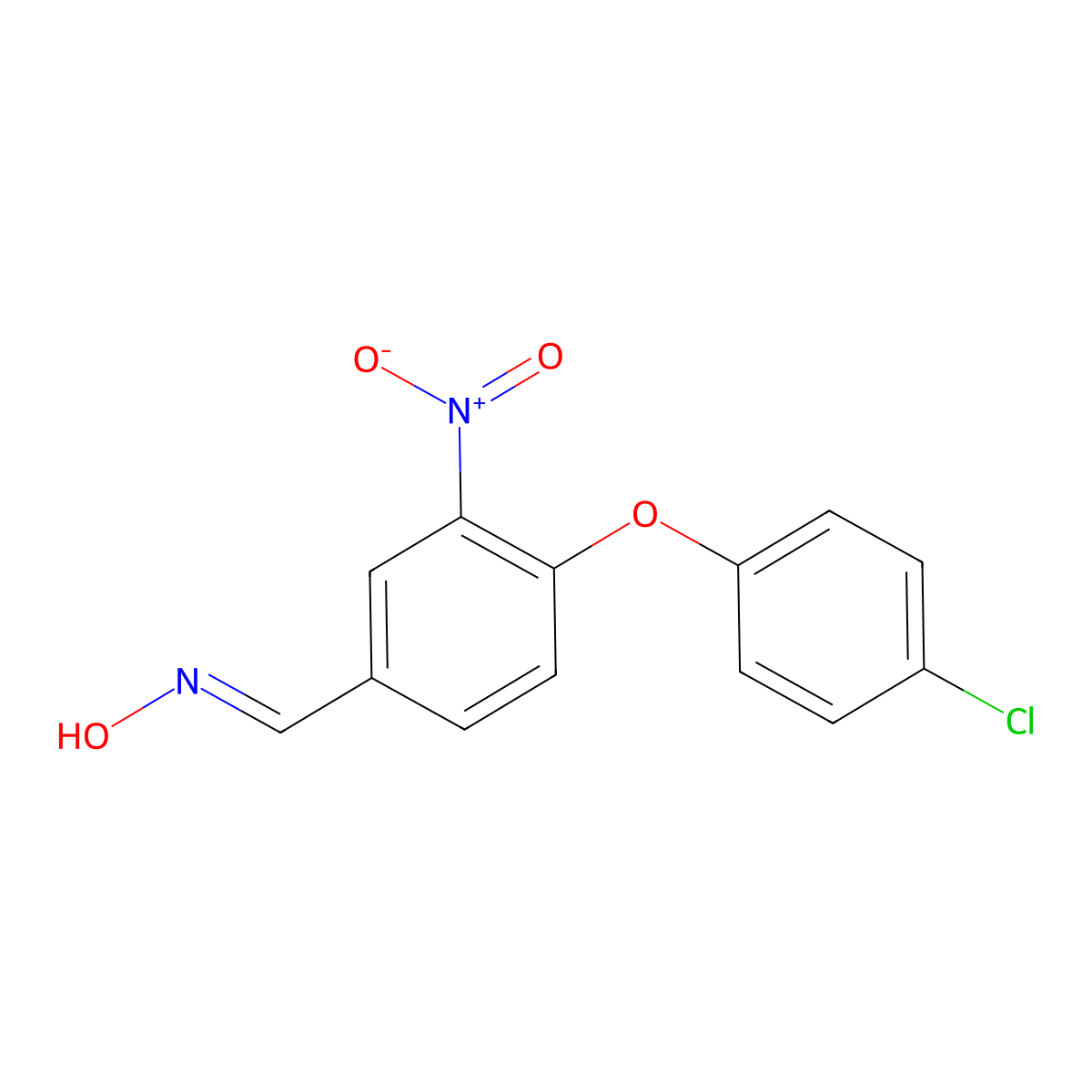 4-(4-Chlorophenoxy)-3-nitrobenzenecarbaldehyde oxime molecular structure, CAS 320416-46-4