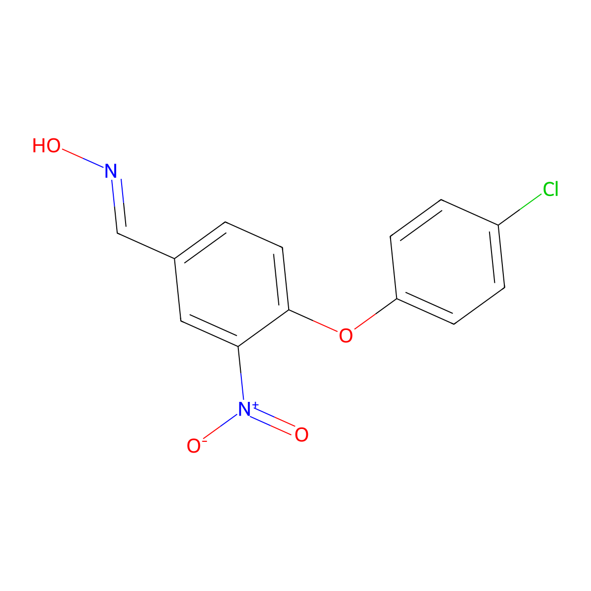4-(4-Chlorophenoxy)-3-nitrobenzenecarbaldehyde oxime molecular structure, CAS 320416-46-4