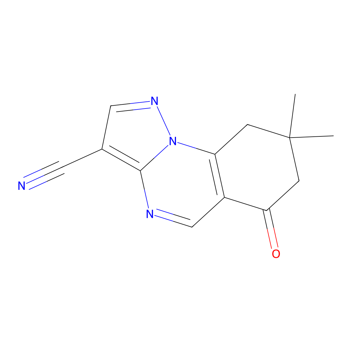 6,7,8,9-Tetrahydro-8,8-dimethyl-6-oxopyrazolo(1,5-a)quinazoline-3-carbonitrile molecular structure, CAS 320417-37-6