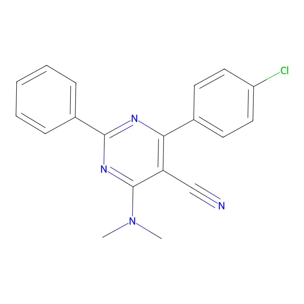 4-(4-Chlorophenyl)-6-(dimethylamino)-2-phenyl-5-pyrimidinecarbonitrile molecular structure, CAS 320417-50-3