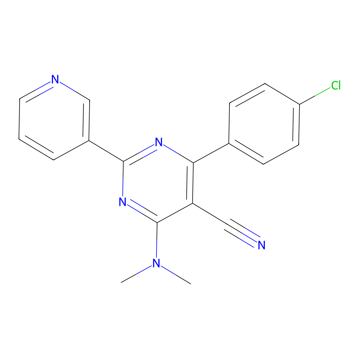 4-(4-Chlorophenyl)-6-(dimethylamino)-2-(3-pyridinyl)-5-pyrimidinecarbonitrile molecular structure, CAS 320417-53-6