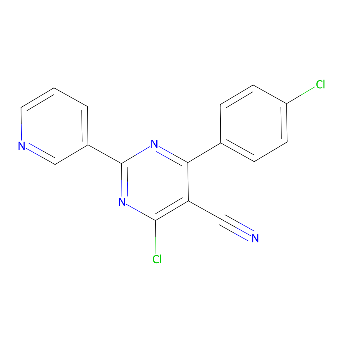 4-Chloro-6-(4-chlorophenyl)-2-(3-pyridinyl)-5-pyrimidinecarbonitrile molecular structure, CAS 320417-58-1
