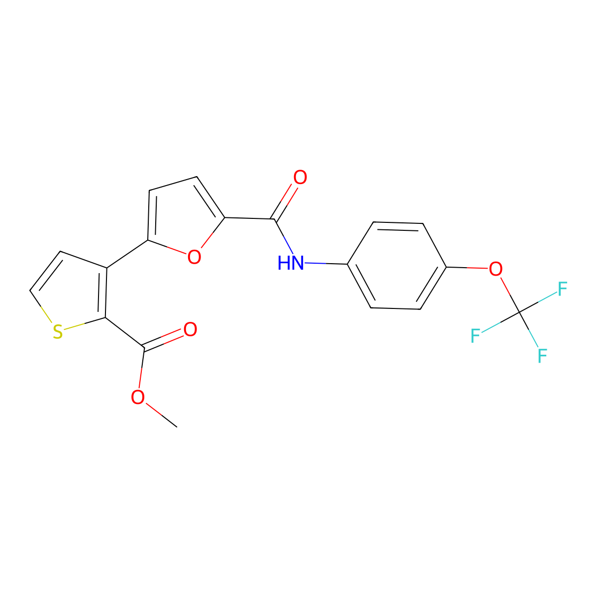 Methyl 3-(5-{[4-(trifluoromethoxy)phenyl]carbamoyl}furan-2-yl)thiophene-2-carboxylate molecular structure, CAS 320417-59-2