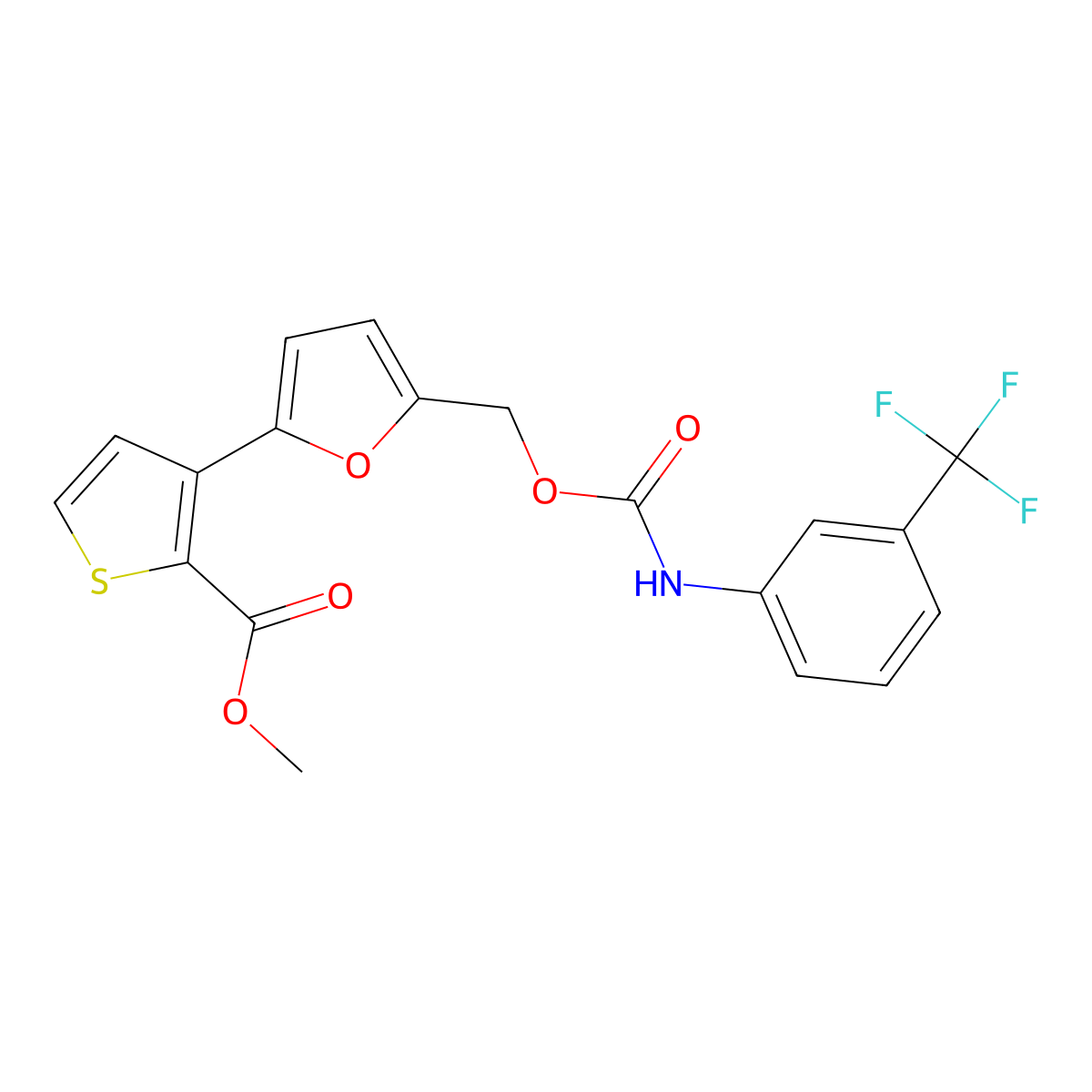 Methyl3-(5-((((3-(trifluoromethyl)anilino)carbonyl)oxy)methyl)-2-furyl)-2-thiophenecarboxylate molecular structure, CAS 320417-60-5