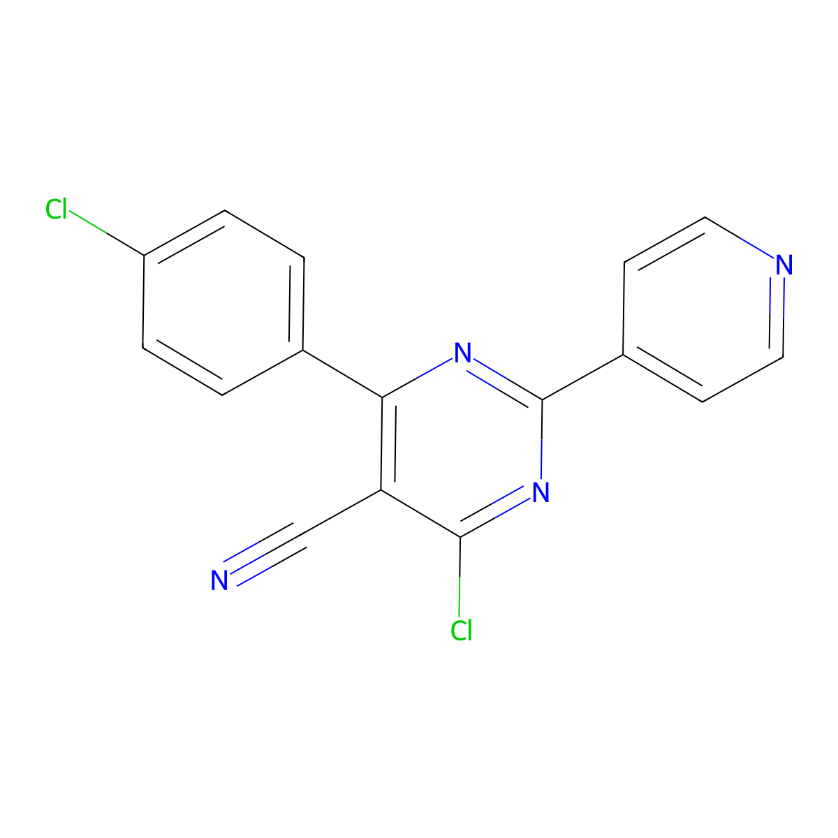 4-Chloro-6-(4-chlorophenyl)-2-(4-pyridinyl)-5-pyrimidinecarbonitrile molecular structure, CAS 320417-67-2