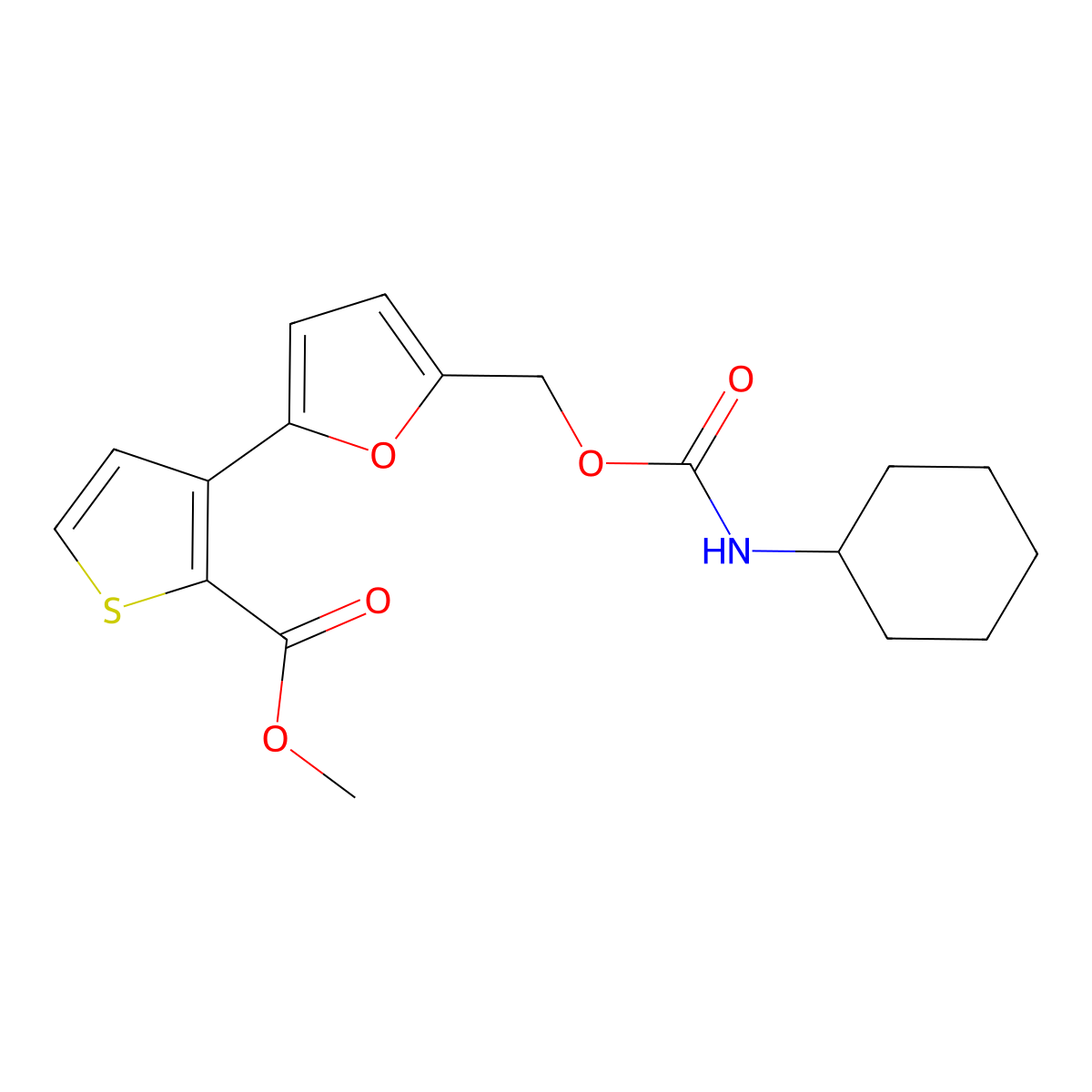 Methyl 3-[5-({[(cyclohexylamino)carbonyl]oxy}methyl)-2-furyl]-2-thiophenecarboxylate molecular structure, CAS 320417-78-5