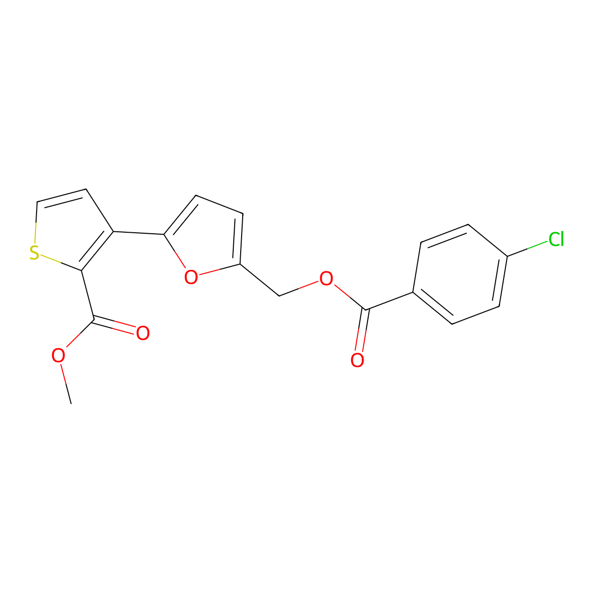 Methyl 3-(5-{[(4-chlorobenzoyl)oxy]methyl}-2-furyl)-2-thiophenecarboxylate molecular structure, CAS 320417-79-6