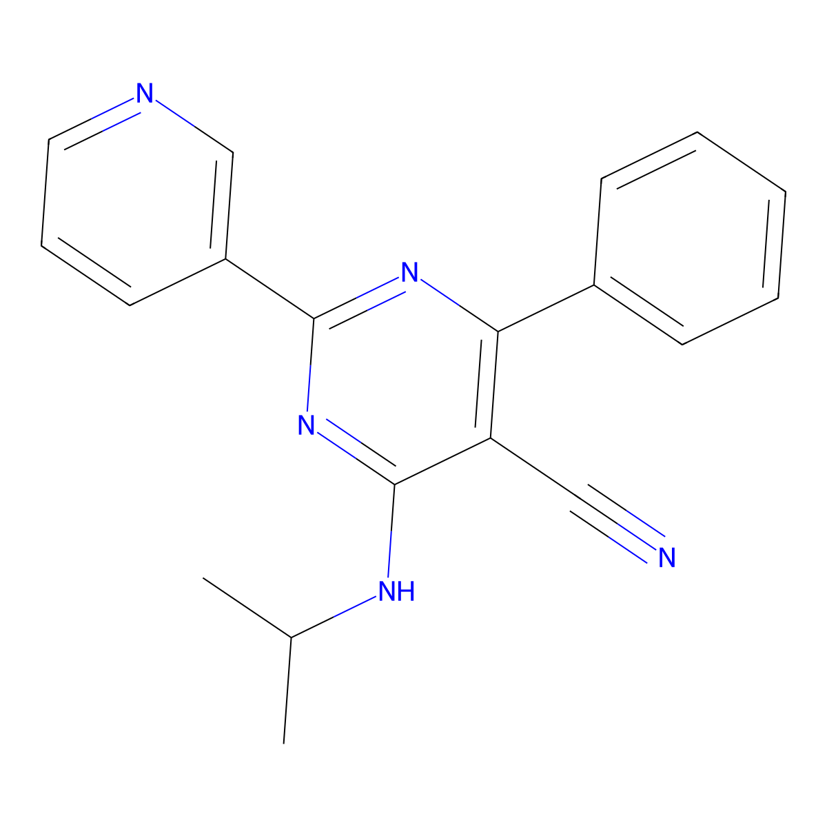 4-(Isopropylamino)-6-phenyl-2-(3-pyridinyl)-5-pyrimidinecarbonitrile molecular structure, CAS 320417-80-9