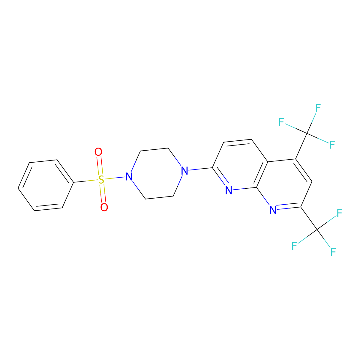 7-[4-(Benzenesulfonyl)piperazin-1-yl]-2,4-bis(trifluoromethyl)-1,8-naphthyridine molecular structure, CAS 320417-87-6
