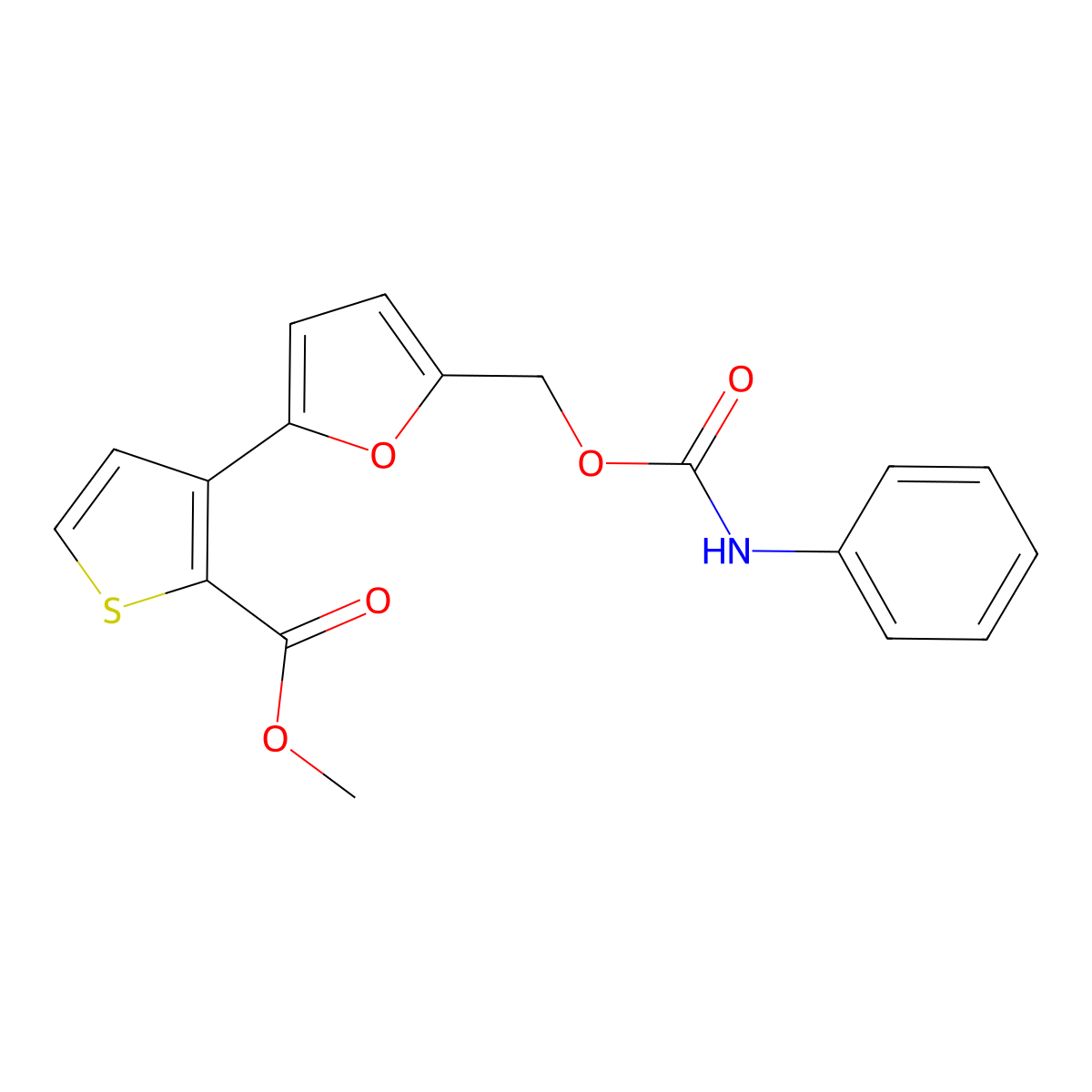 Methyl 3-(5-{[(anilinocarbonyl)oxy]methyl}-2-furyl)-2-thiophenecarboxylate molecular structure, CAS 320417-89-8