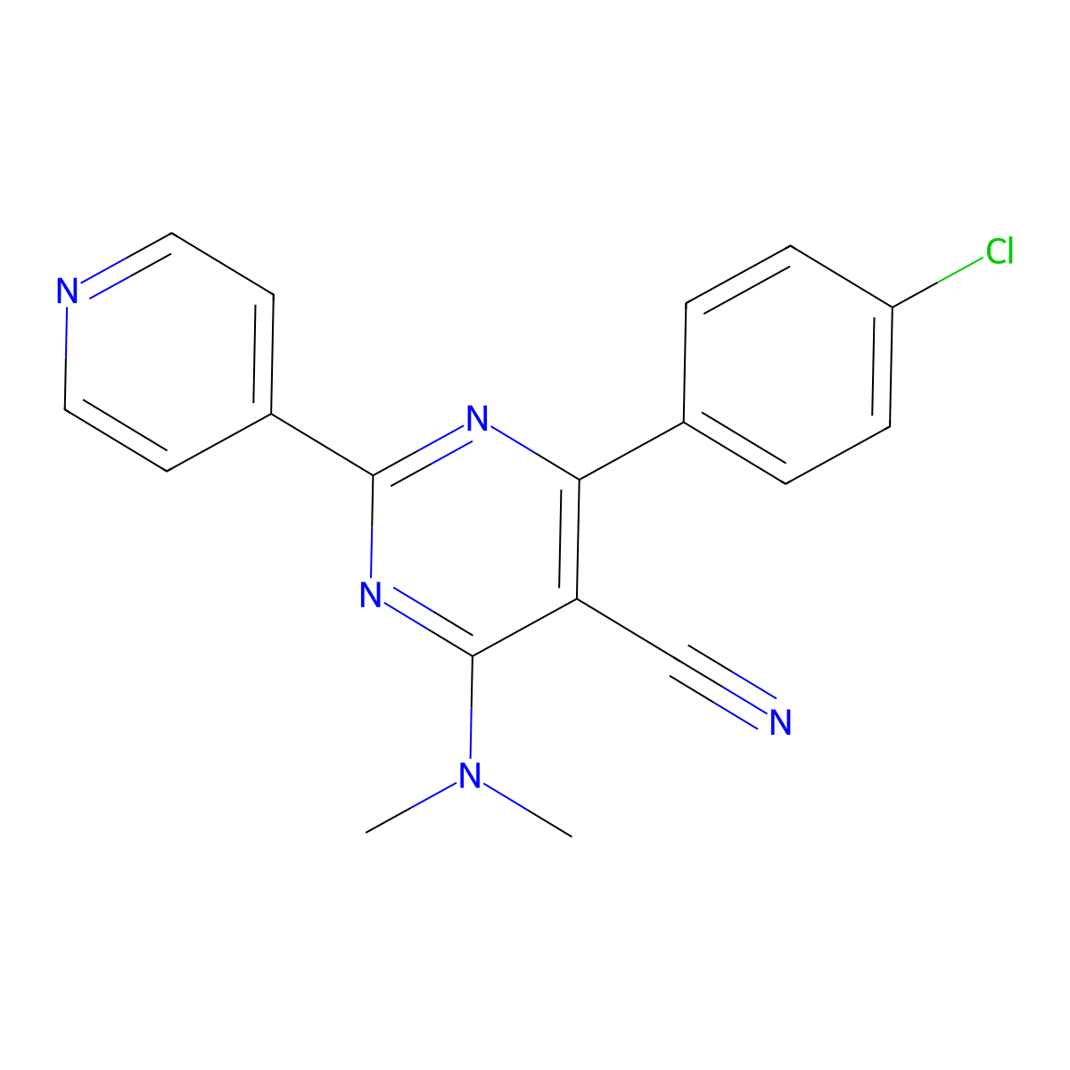 4-(4-Chlorophenyl)-6-(dimethylamino)-2-(4-pyridinyl)-5-pyrimidinecarbonitrile molecular structure, CAS 320417-91-2