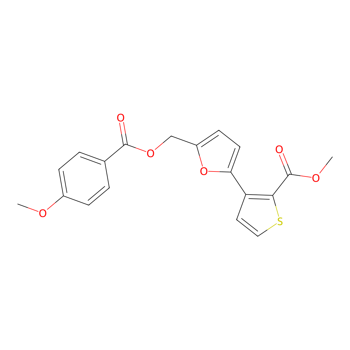 Methyl 3-(5-{[(4-methoxybenzoyl)oxy]methyl}-2-furyl)-2-thiophenecarboxylate molecular structure, CAS 320418-01-7