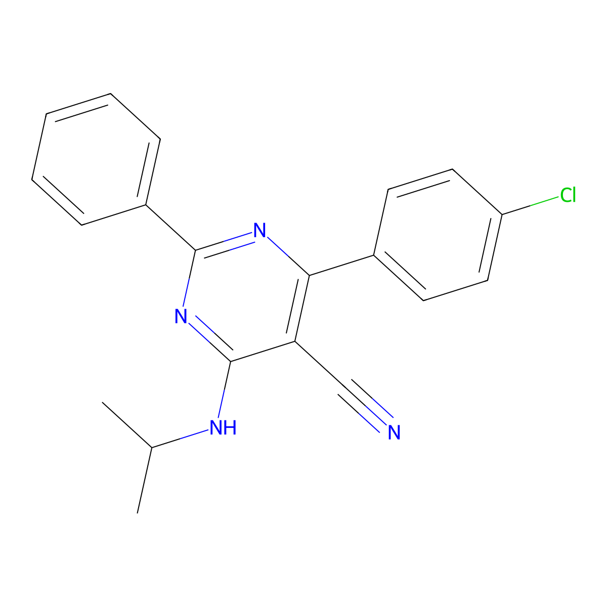 4-(4-Chlorophenyl)-6-((1-methylethyl)amino)-2-phenyl-5-pyrimidinecarbonitrile molecular structure, CAS 320418-03-9