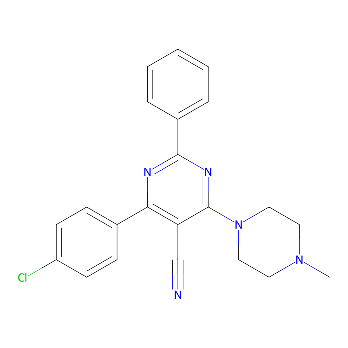 4-(4-Chlorophenyl)-6-(4-methylpiperazino)-2-phenyl-5-pyrimidinecarbonitrile molecular structure, CAS 320418-13-1