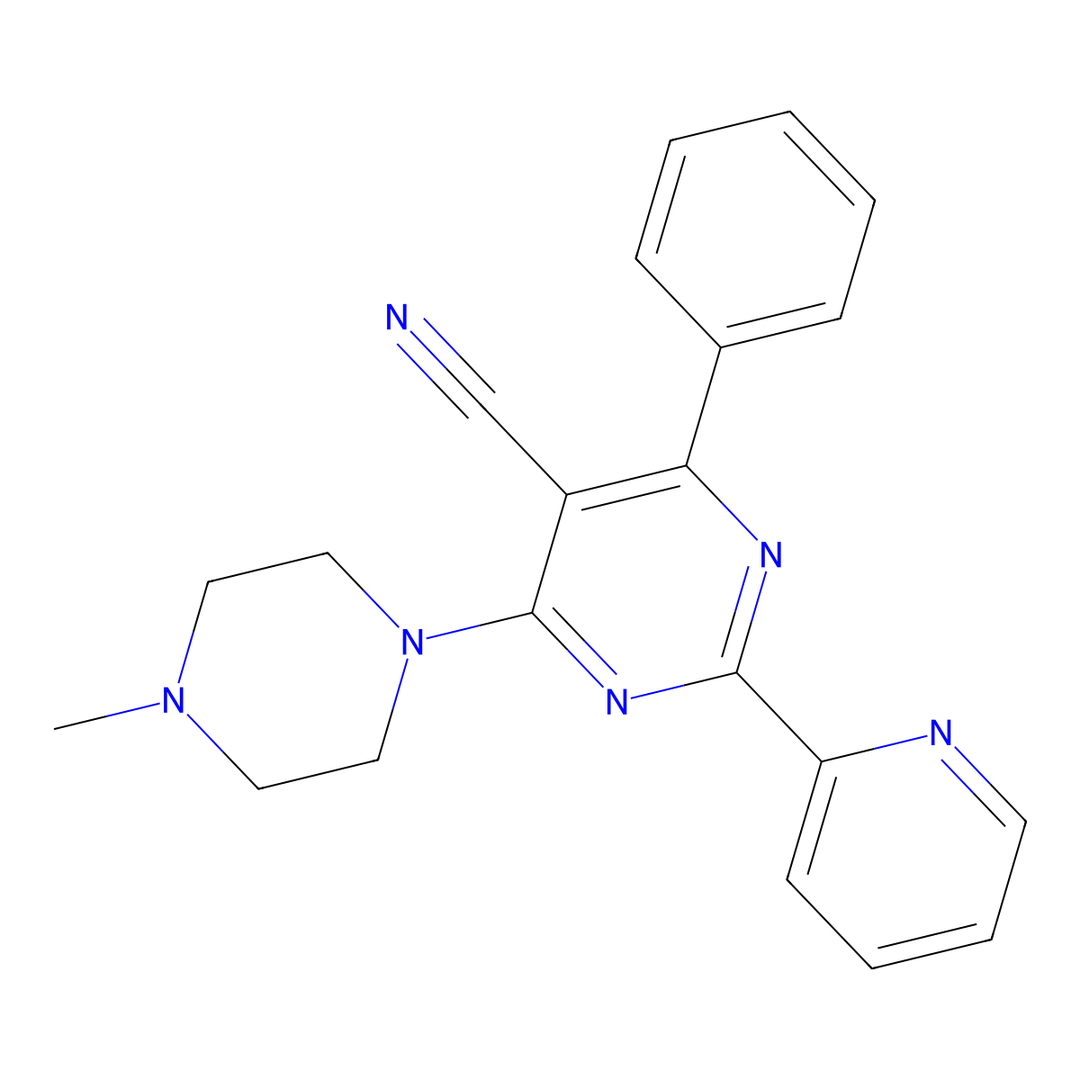 4-(4-Methylpiperazino)-6-phenyl-2-(2-pyridinyl)-5-pyrimidinecarbonitrile molecular structure, CAS 320418-22-2