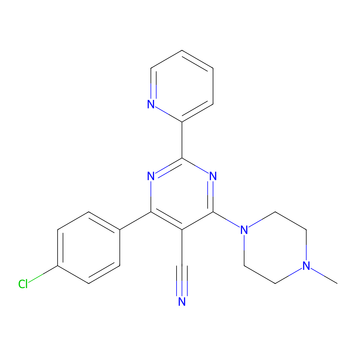 4-(4-Chlorophenyl)-6-(4-methylpiperazino)-2-(2-pyridinyl)-5-pyrimidinecarbonitrile molecular structure, CAS 320418-23-3