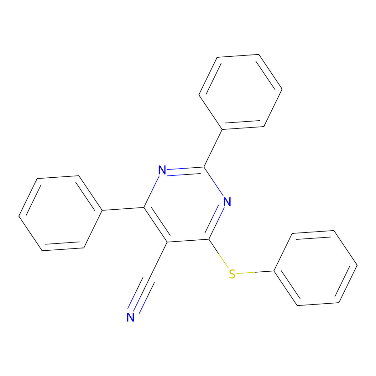 2,4-Diphenyl-6-(phenylsulfanyl)-5-pyrimidinecarbonitrile molecular structure, CAS 320418-43-7