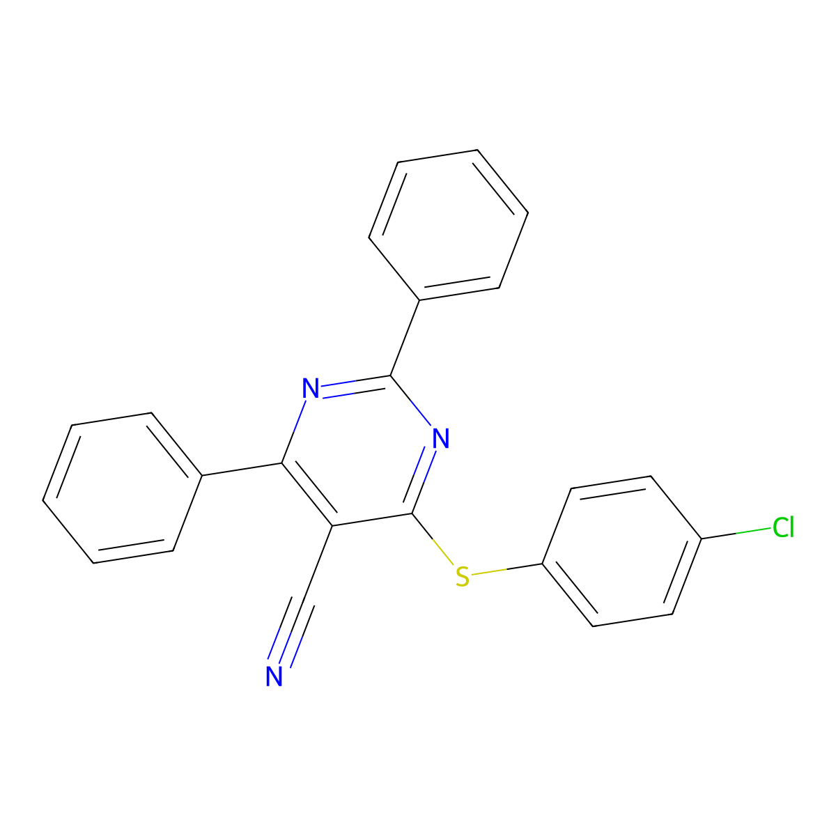 4-[(4-Chlorophenyl)sulfanyl]-2,6-diphenyl-5-pyrimidinecarbonitrile molecular structure, CAS 320418-44-8